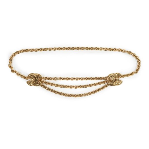 Chanel CC Quilted Charm Gold Triple Chain Belt - Picture 1 of 2
